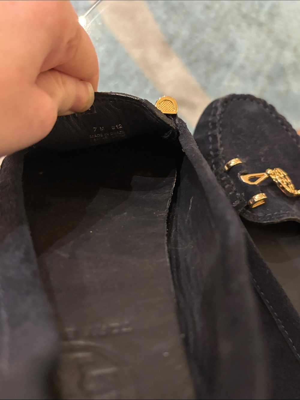 Tory Burch Daria Navy Suede Driving Loafers with Gold Logo - Picture 6 of 8